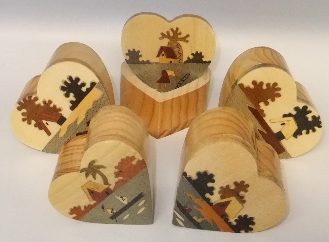 Wooden Marquetry Heart Boxes