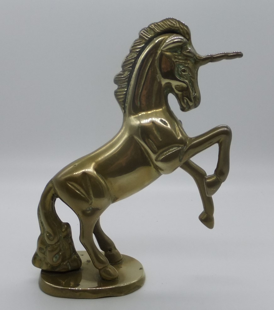 Vintage Brass Rearing Unicorn Figurine