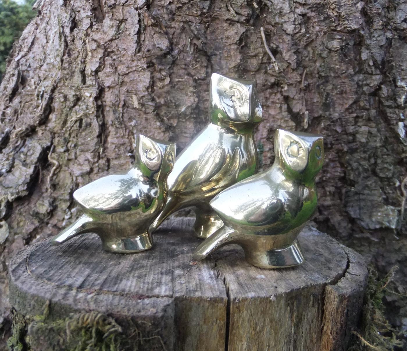 Trio of Miniature Brass Owls