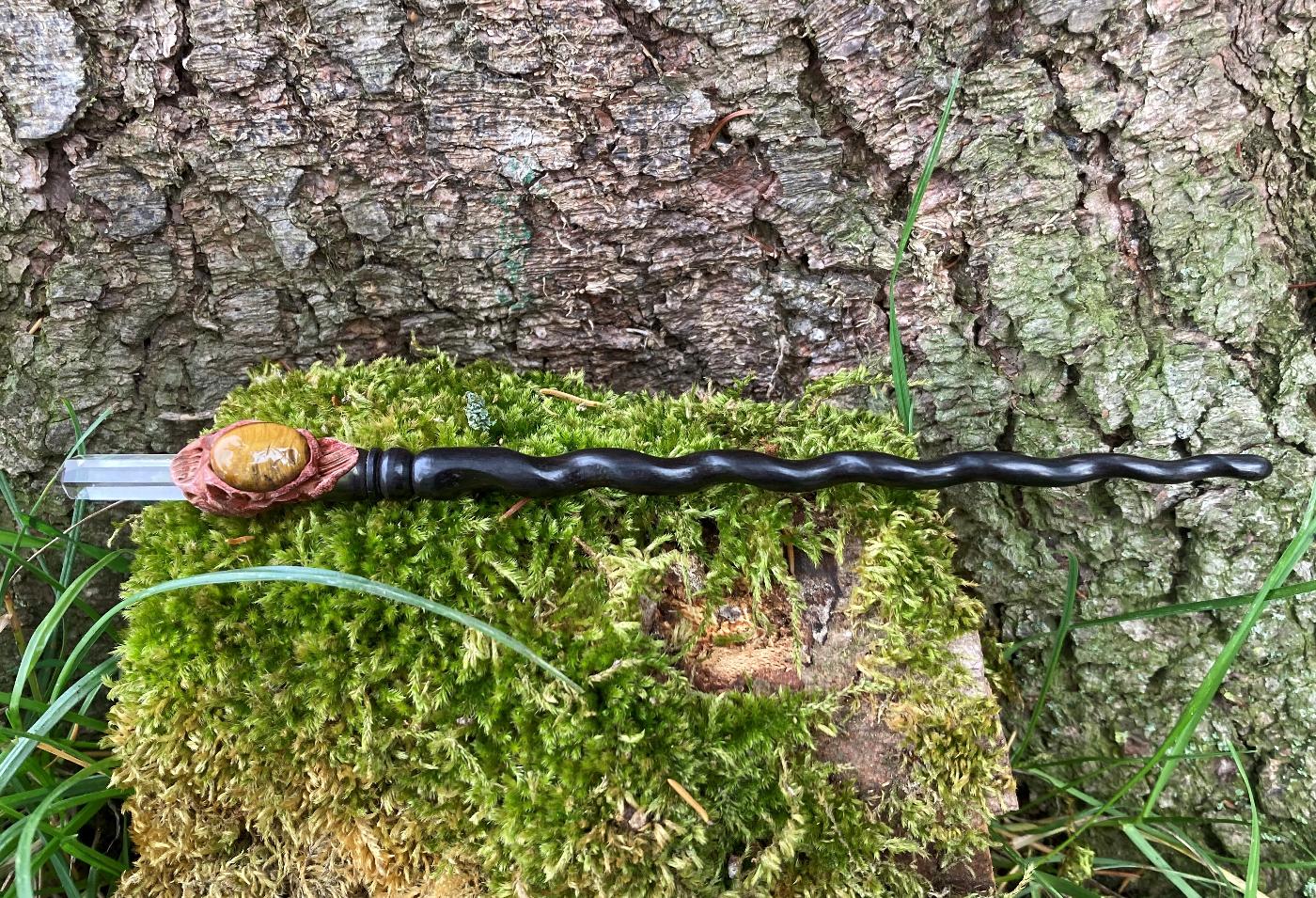 Tigers Eye Crystal and Curled Wood Wand