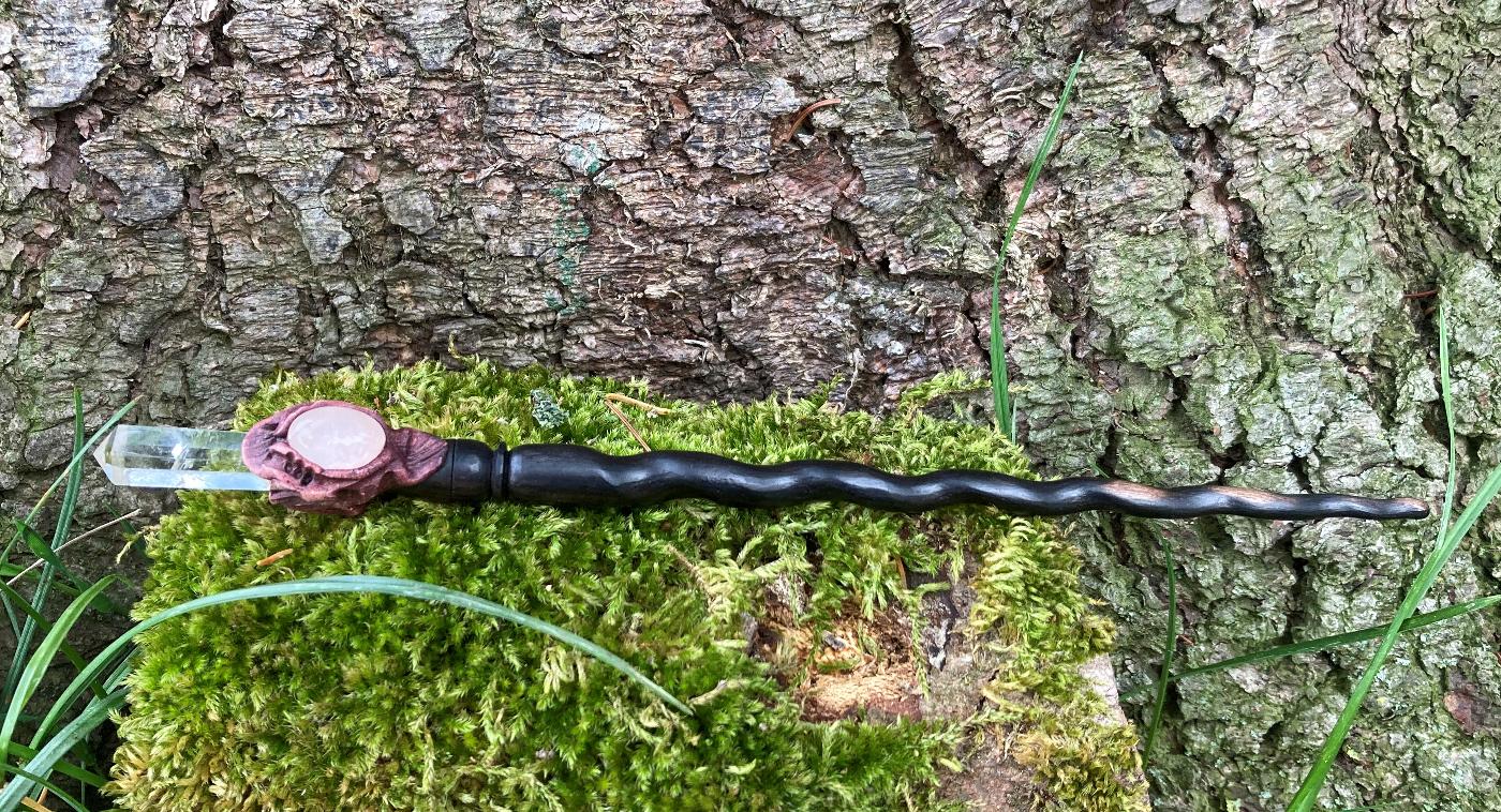 Rose Quartz Crystal and Curled Wood Wand