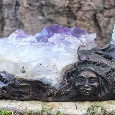 crystal incense holder on a tree stump. Available in our crystal shop